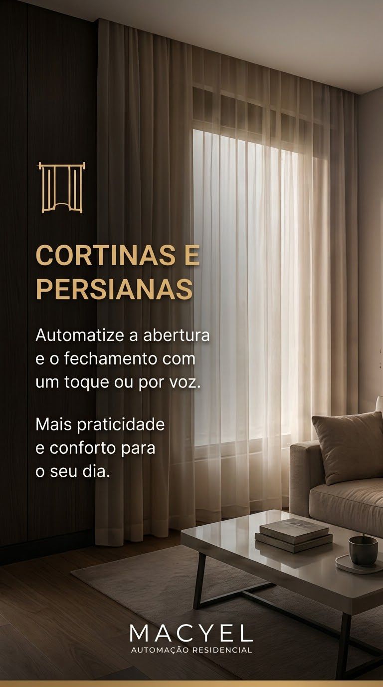 Sala com cortinas automatizadas e iluminação natural