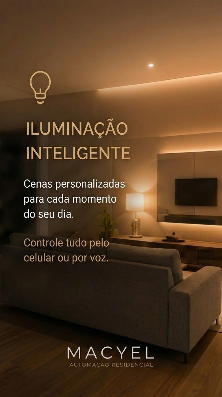 Sala com iluminação inteligente em tons quentes